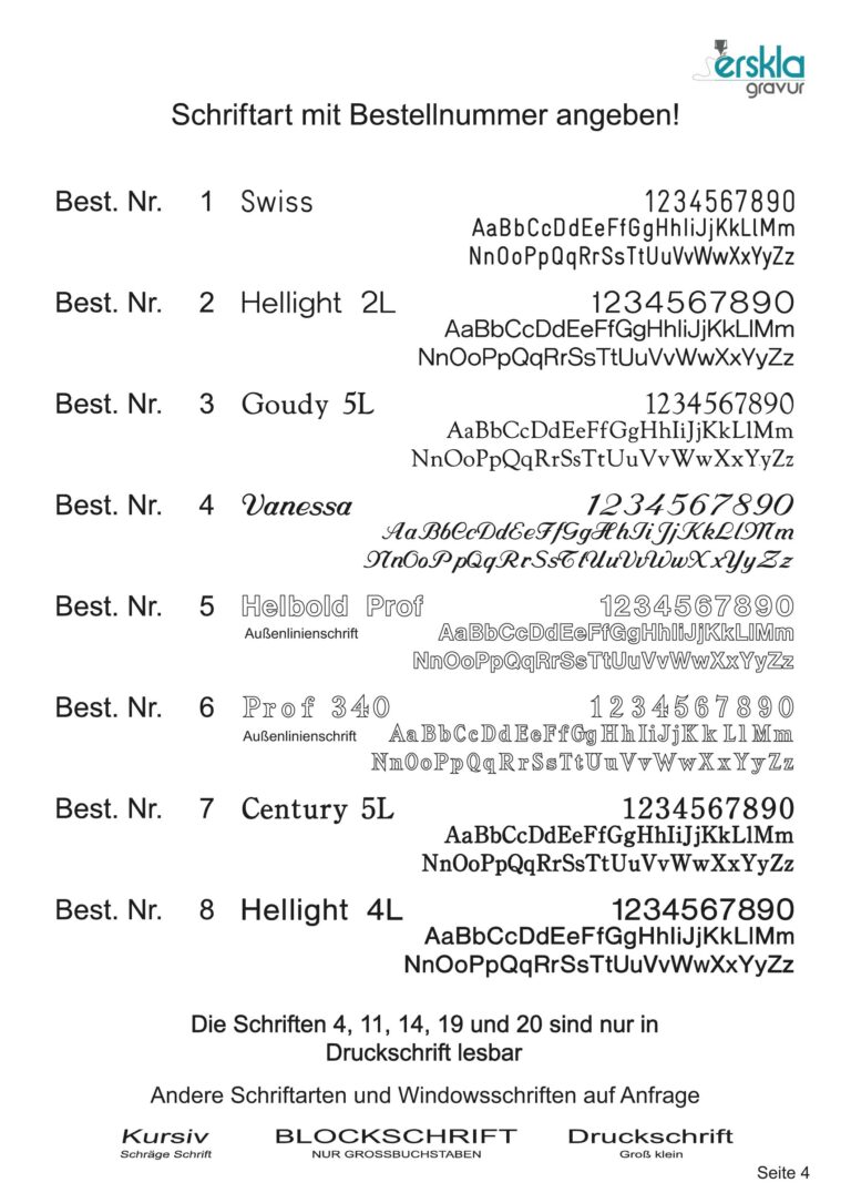 Gravurmuster Schrift 1-8