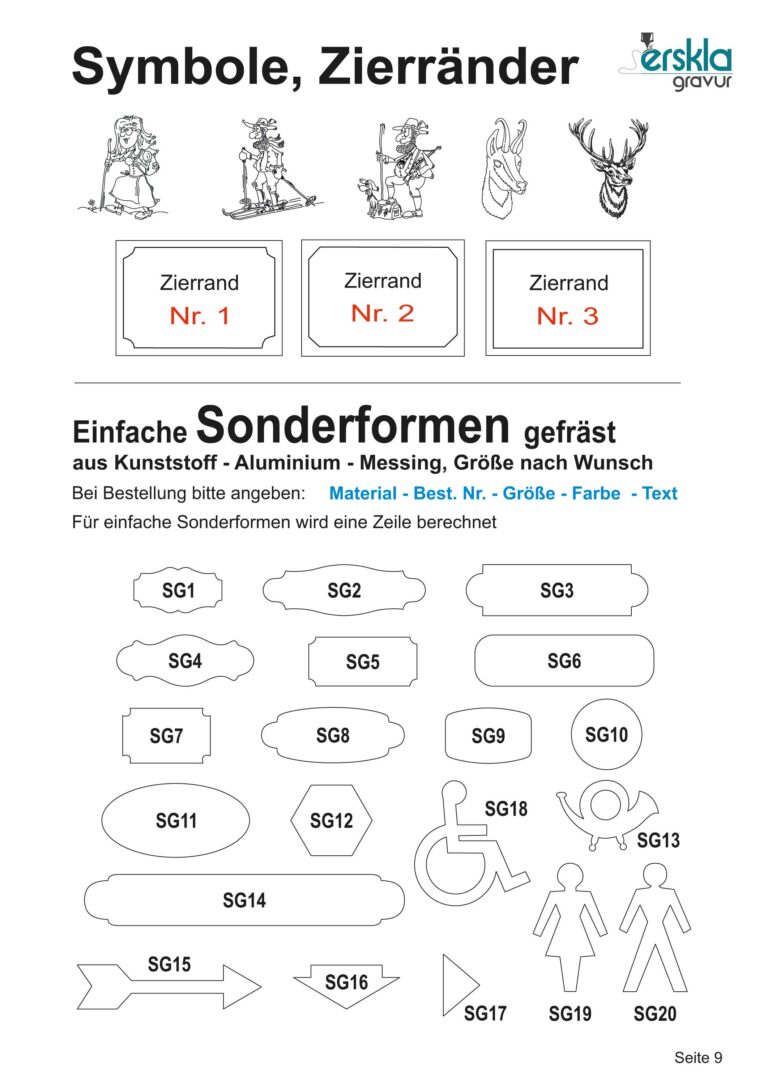 Gravurmuster Symbole, Zierränder und Sonderformen